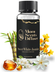 Miami Scents Diffuser Sweet White Jasmine bottle closeup for calming evening ambience