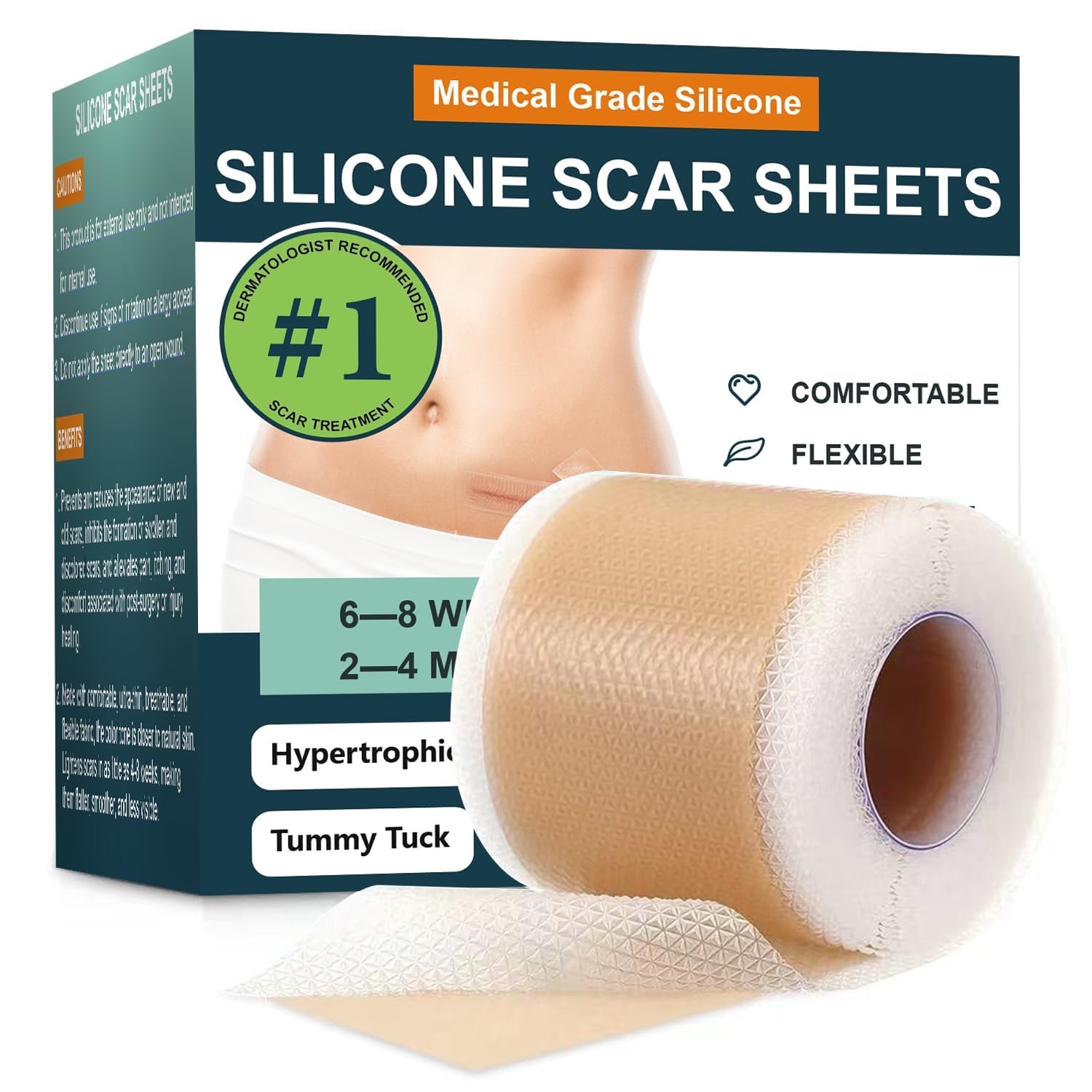 Micakin silicone scar sheets close-up showing flexible skin-conforming material for gentle scar care.