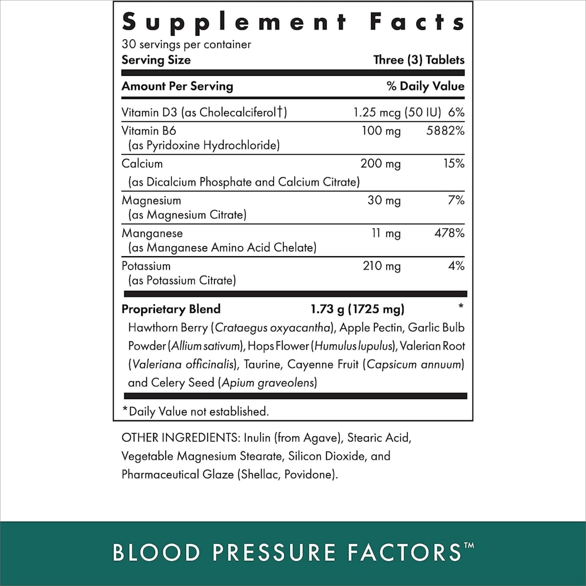Back label of Michael's Blood Pressure Factors showing ingredients