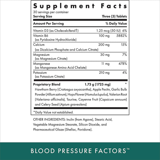 Back label of Michael's Blood Pressure Factors showing ingredients