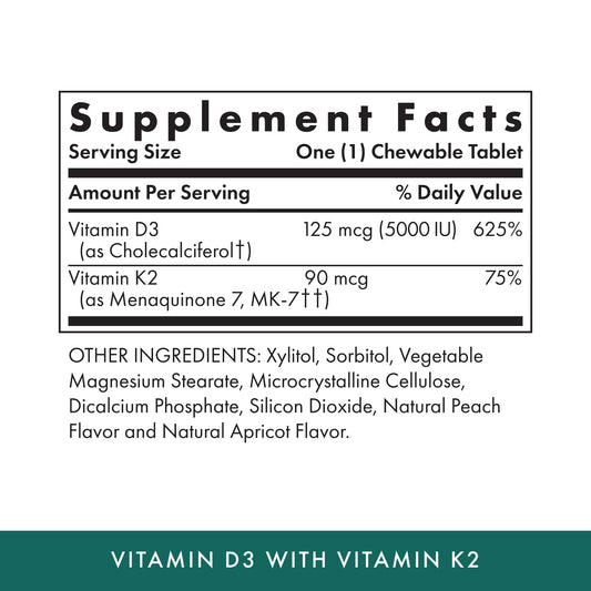 Apricot-flavored Vitamin D3 with K2 chewable tablets, two-pack