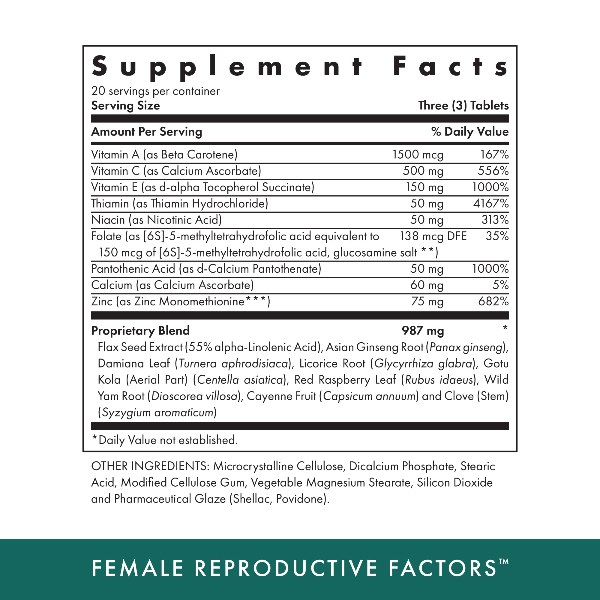 Front packaging of Michael's Female Reproductive Factors supplement