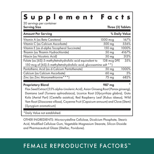 Front packaging of Michael's Female Reproductive Factors supplement