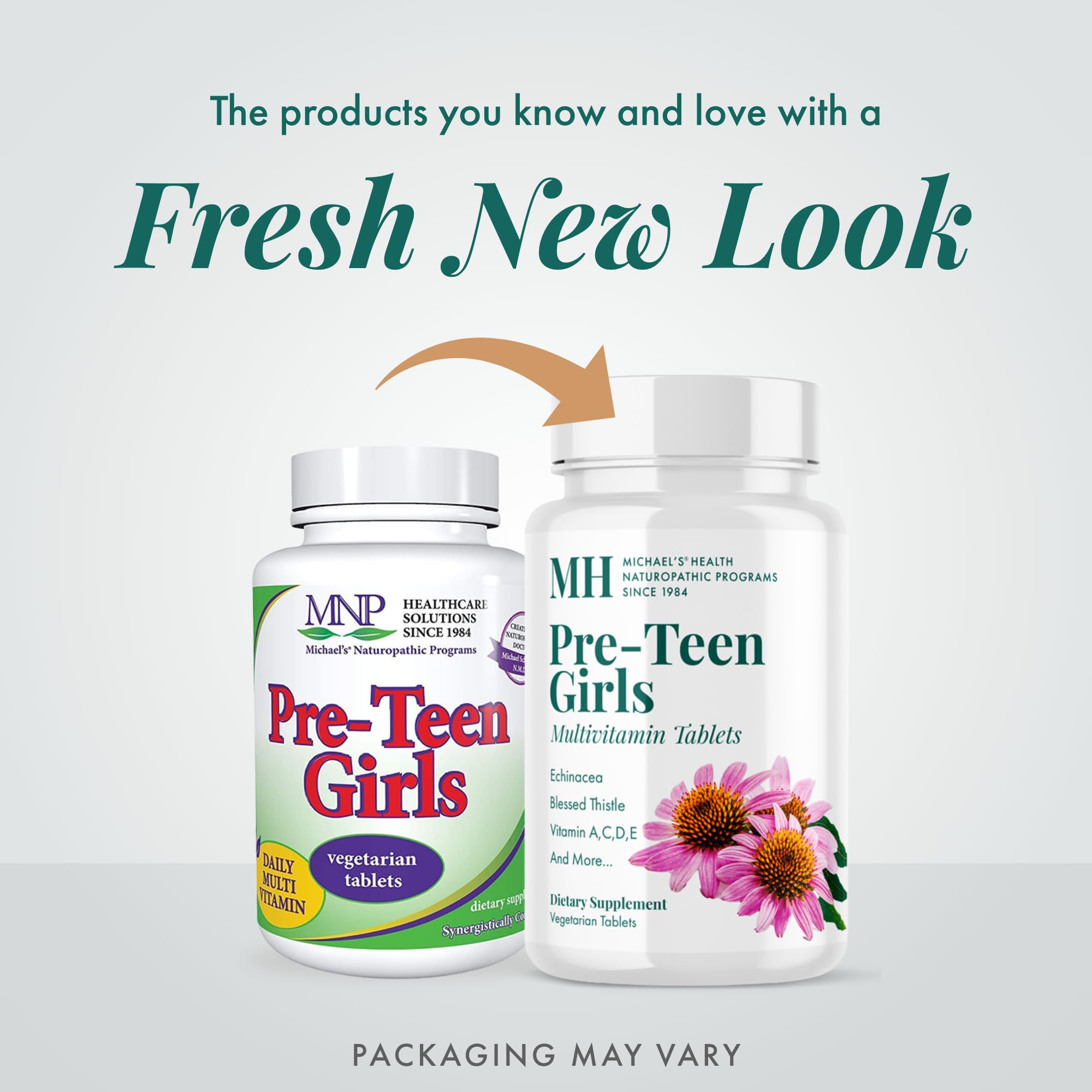 Vitamin tablets from MICHAEL'S Health Naturopathic Programs Pre-Teen Girls bottle