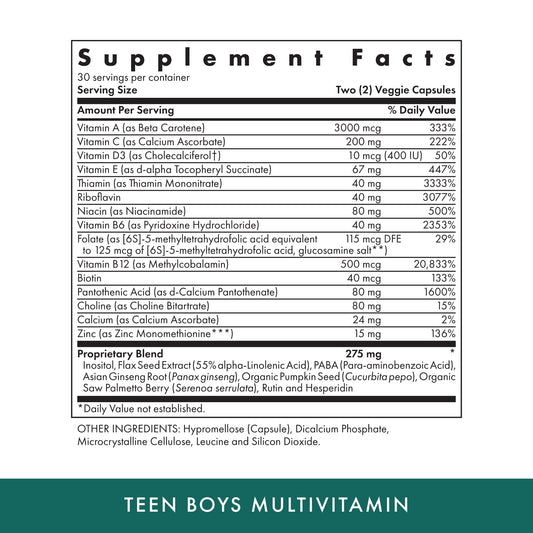 Close-up of vitamin capsules from Michael's Health Teen Boys supplement