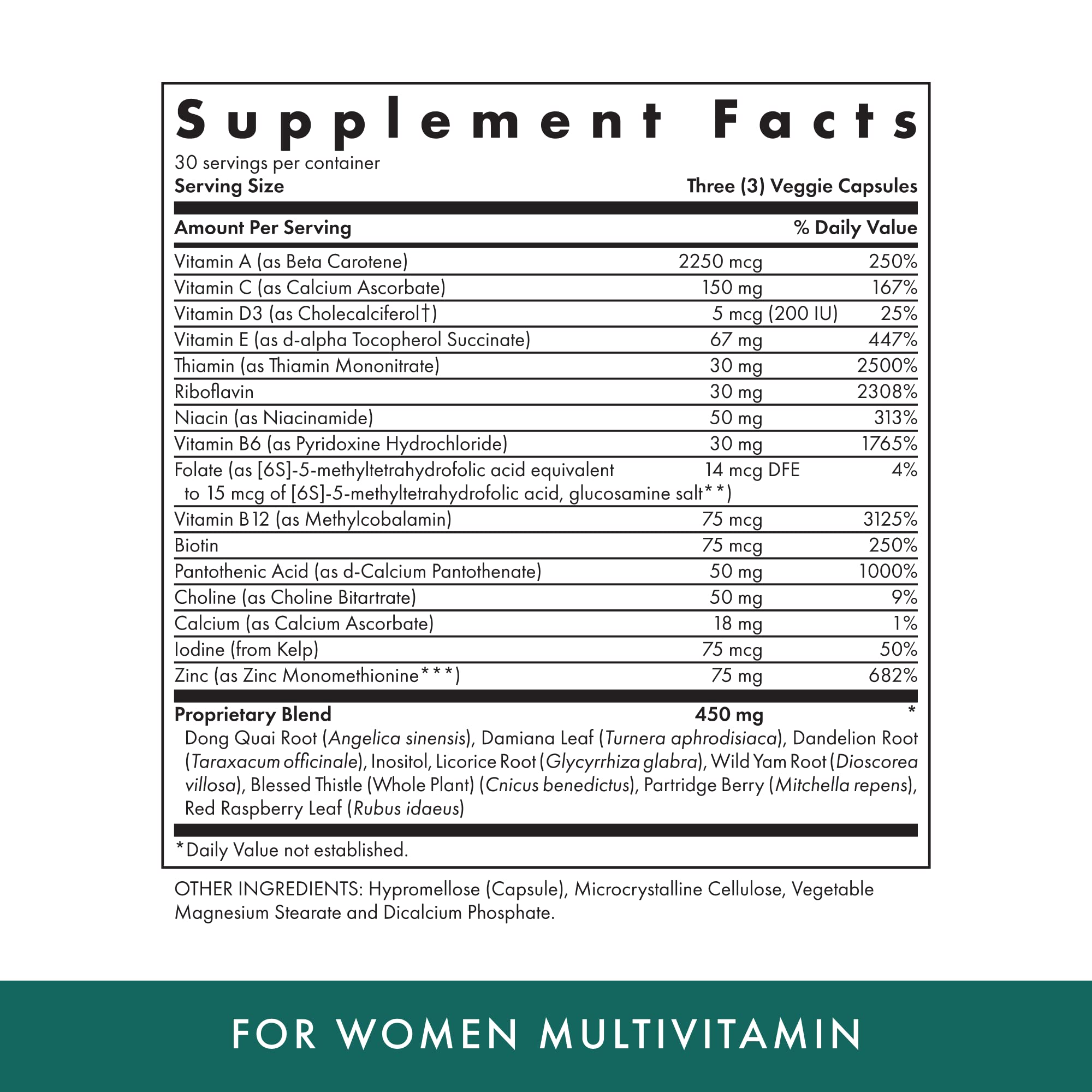 Close-up of label showing 30 servings and vegetarian capsules