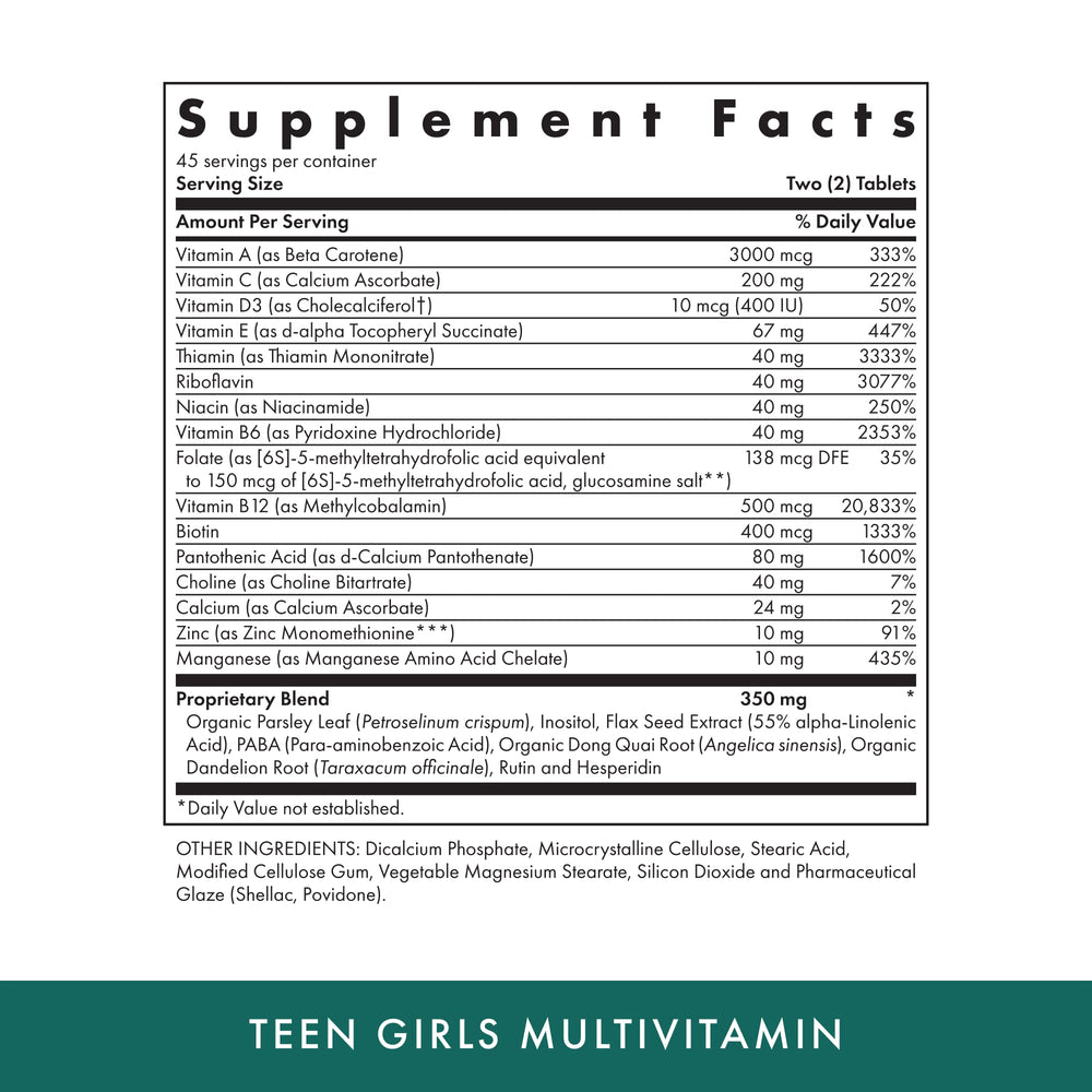 MICHAEL'S Health Teen Girls Multivitamin bottle back label