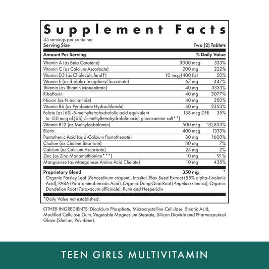MICHAEL'S Health Teen Girls Multivitamin bottle back label
