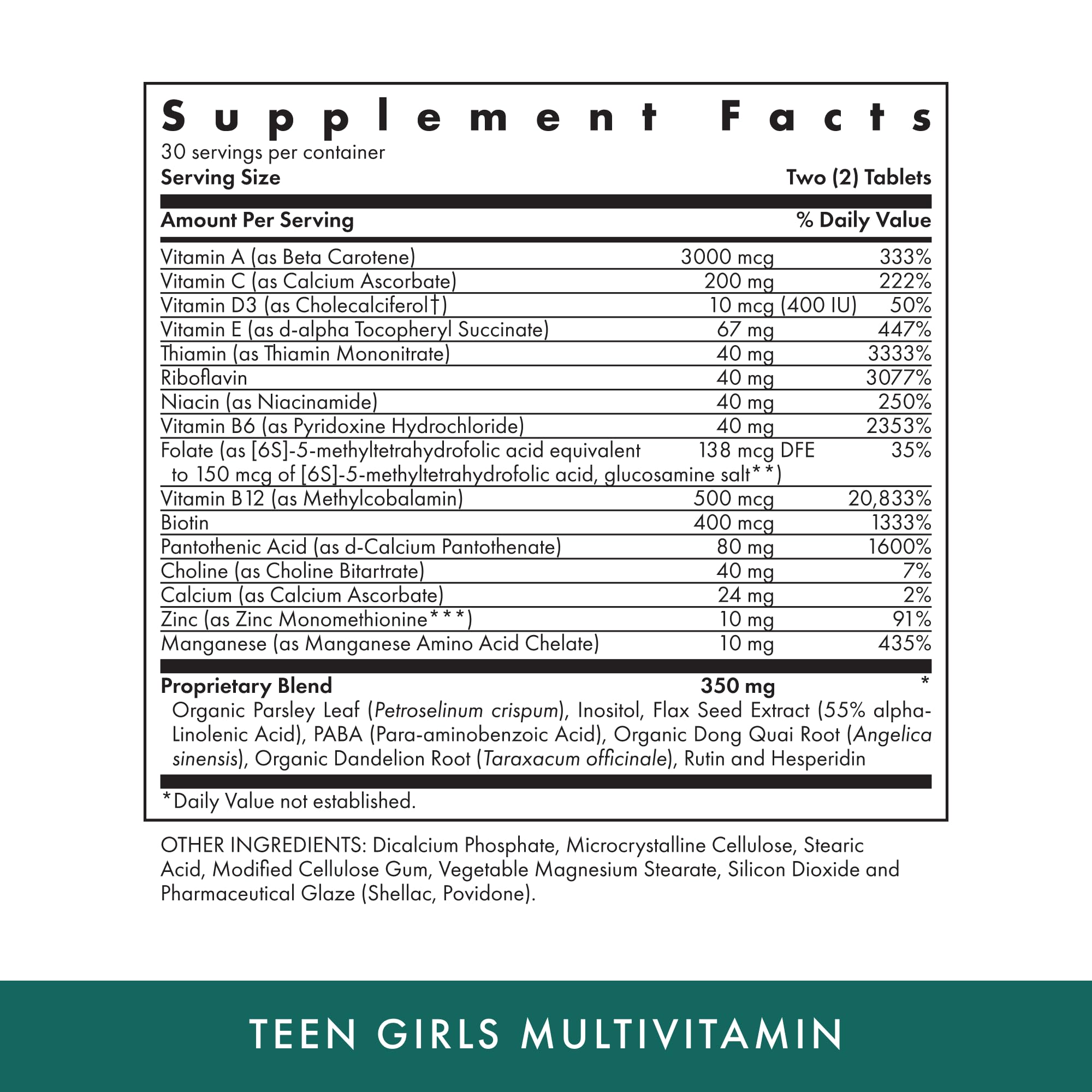 Front packaging of Michael's Health Naturopathic Teen Girls Multivitamin