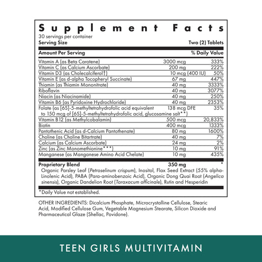 Front packaging of Michael's Health Naturopathic Teen Girls Multivitamin