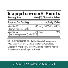 MICHAEL'S Vitamin D3 with K2 apricot bottle back showing nutrition facts.