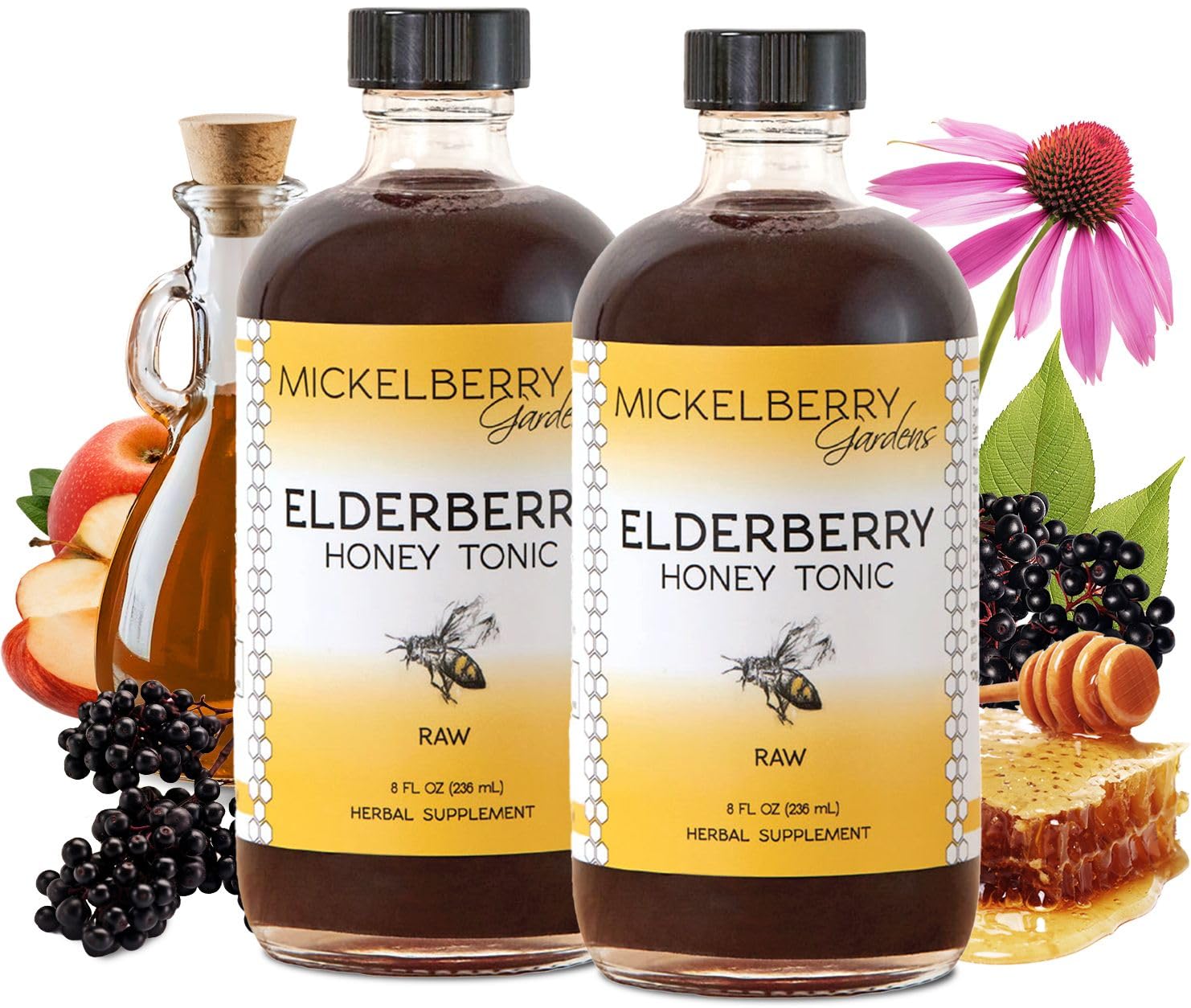 Front view of Mickelberry Gardens Elderberry Honey Tonic bottle