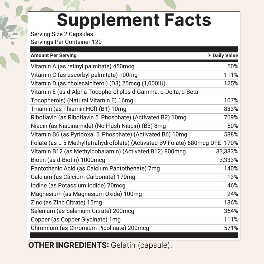 Micro Ingredients 19-in-1 formula capsules emphasizing high absorption vitamins.
