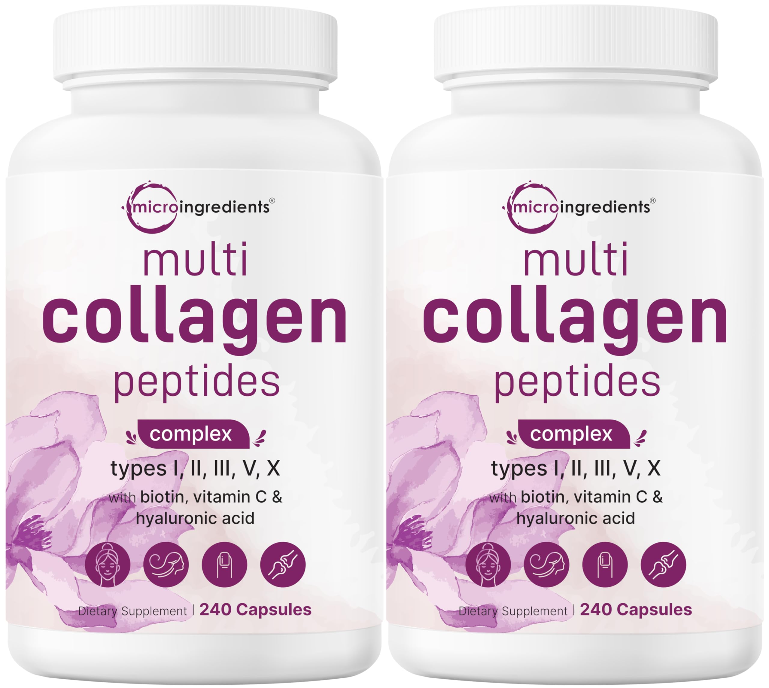Product image showing Micro Ingredients 2-pack multi collagen pills with collagen types I–X