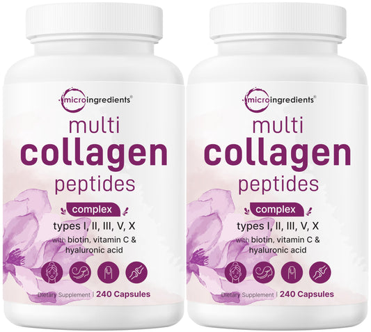 Product image showing Micro Ingredients 2-pack multi collagen pills with collagen types I–X