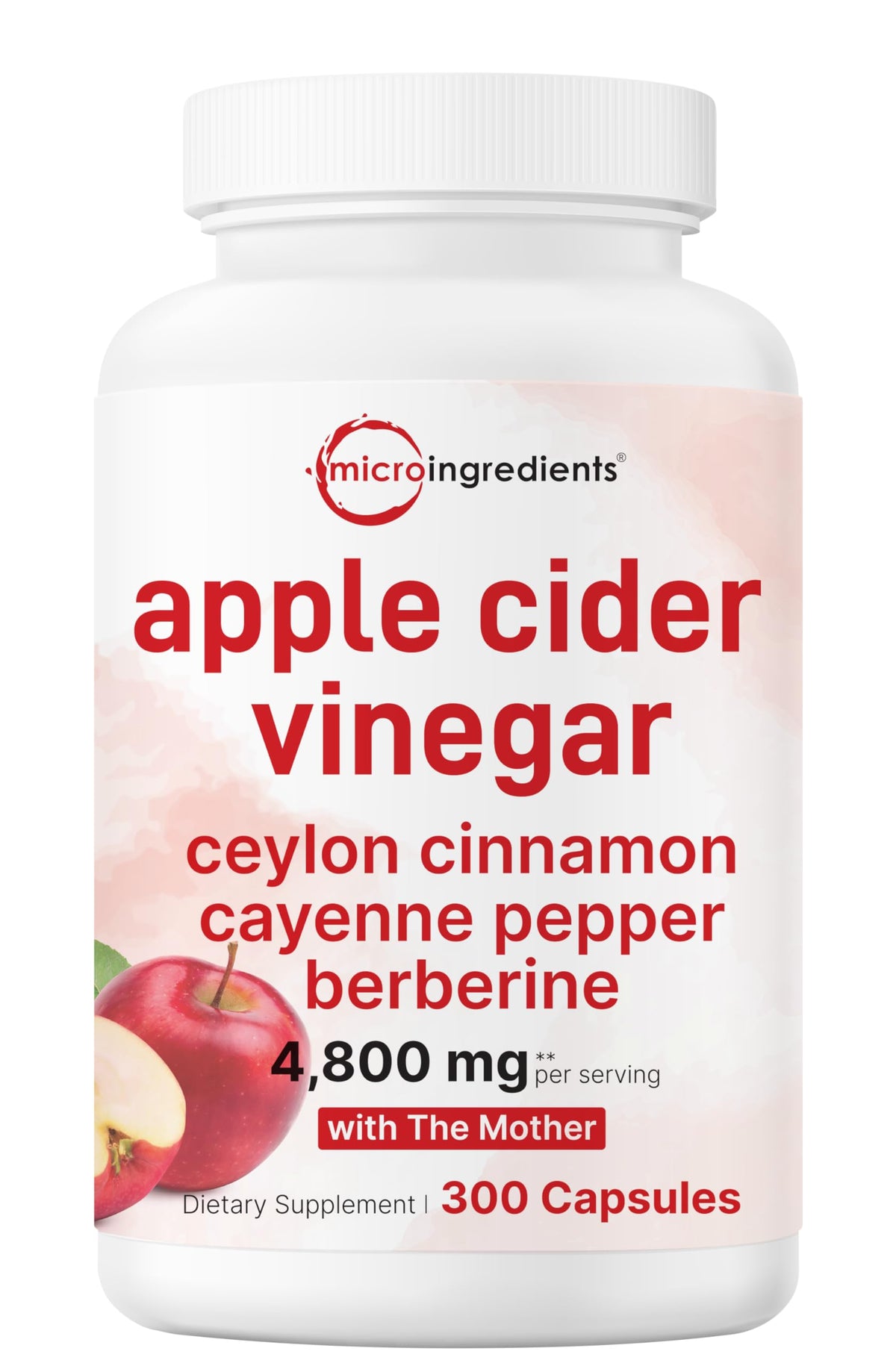 Bottle of Micro Ingredients Apple Cider Vinegar capsules showing 4,800mg per serving