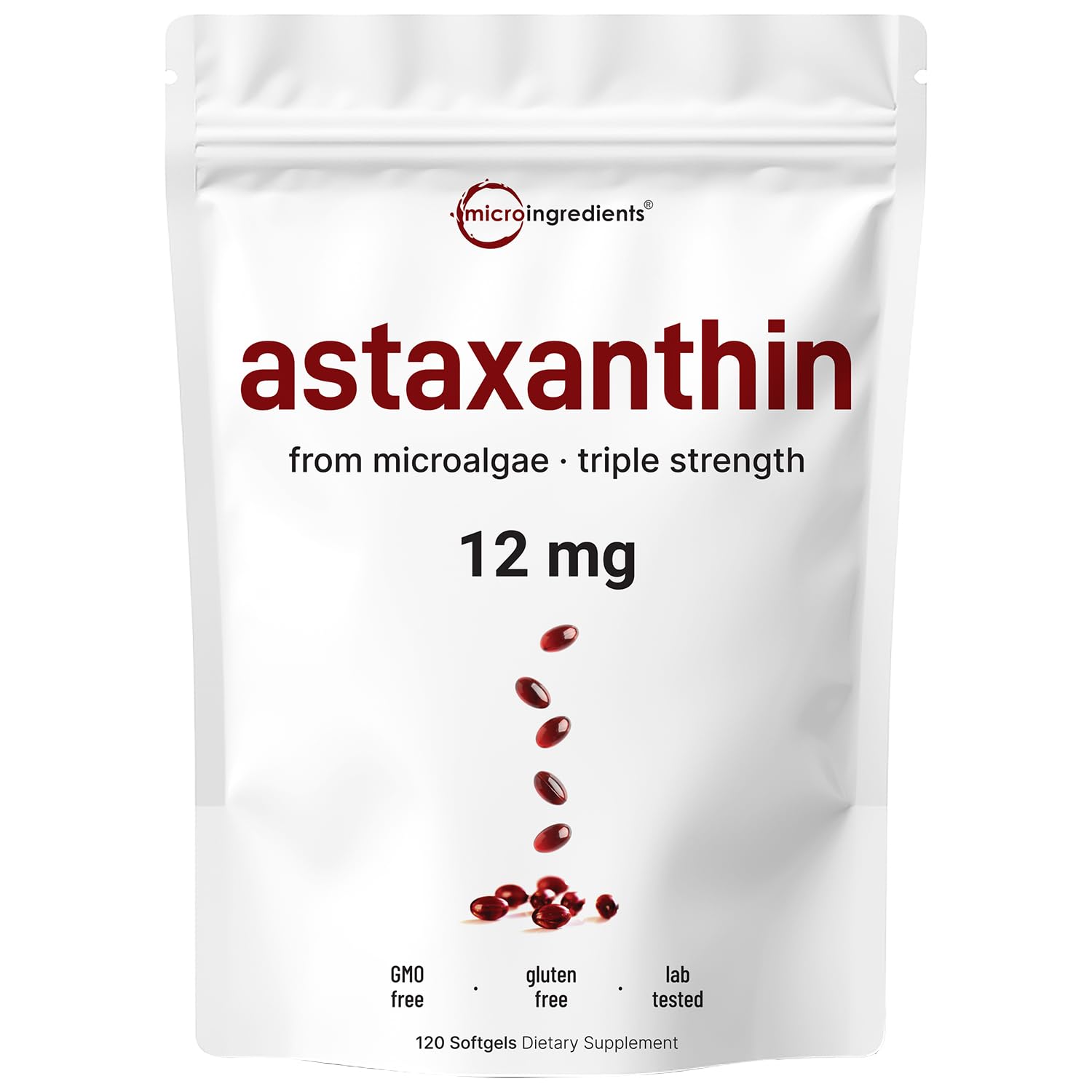 Product image: Micro Ingredients Astaxanthin 12mg softgels bottle front