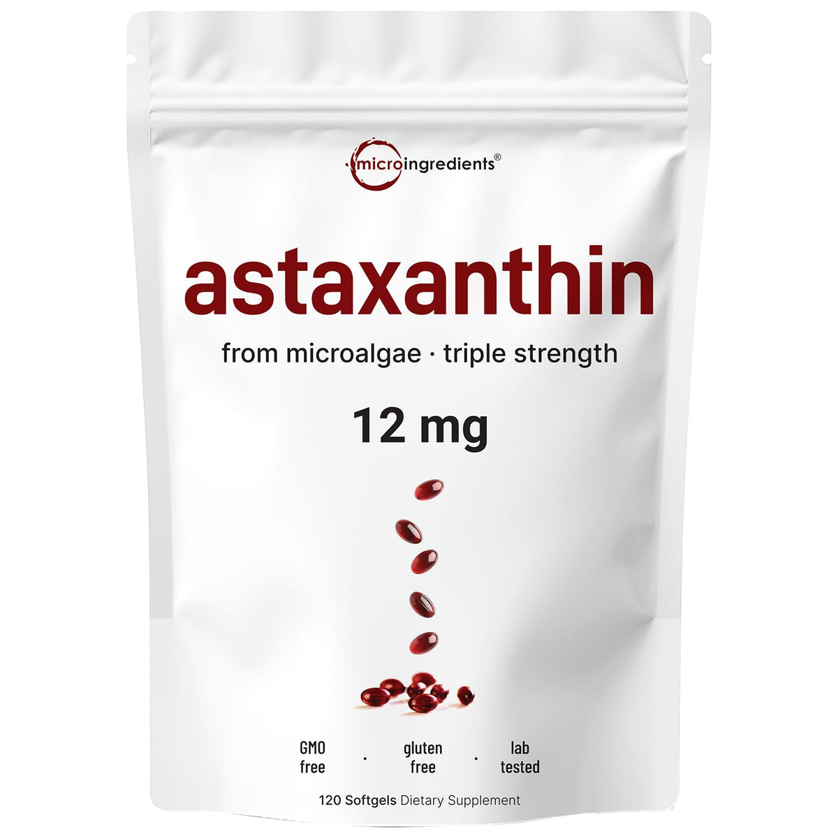 Product image: Micro Ingredients Astaxanthin 12mg softgels bottle front