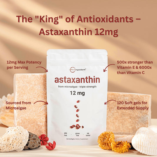 Close-up of Astaxanthin 12mg softgels capsules