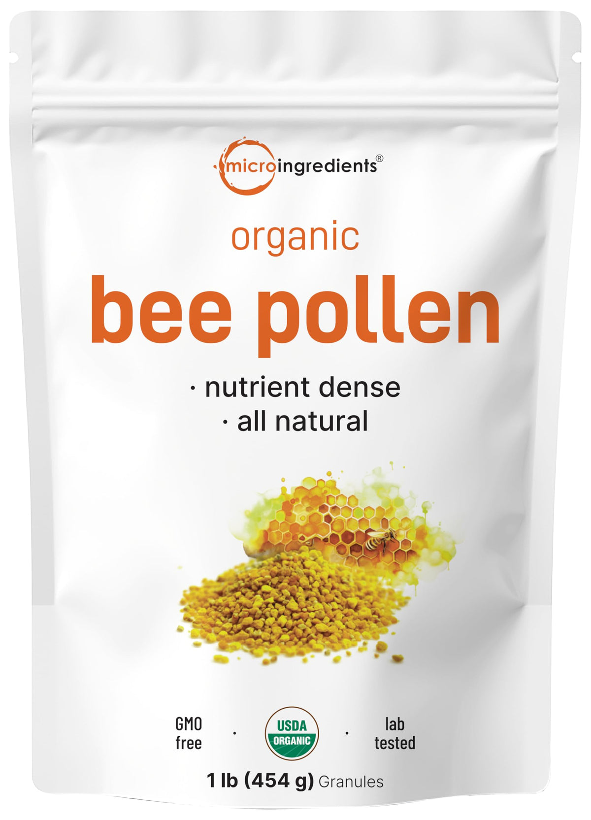 1 lb pouch of Micro Ingredients Organic Bee Pollen Granules