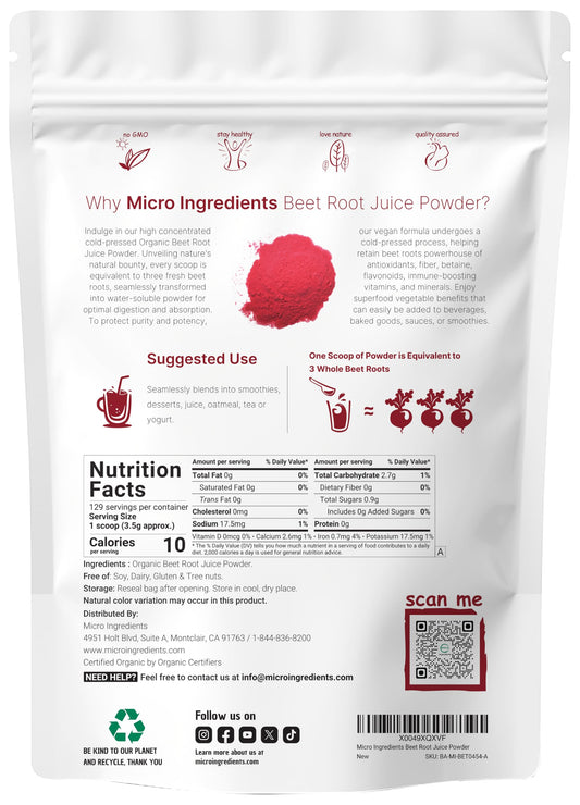 Beet root powder scoop showing 3.5 g serving