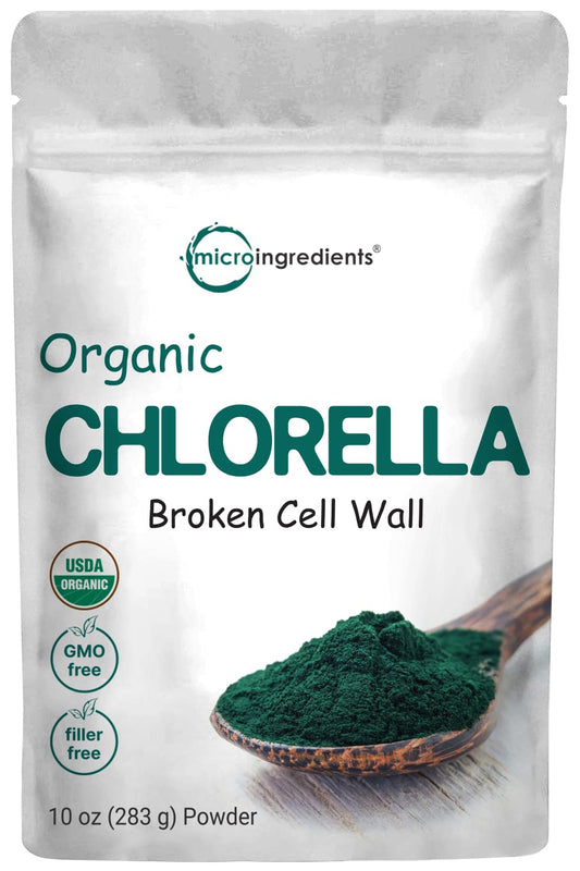 Micro Ingredients Organic Chlorella Powder 10 oz with broken cell wall packaging