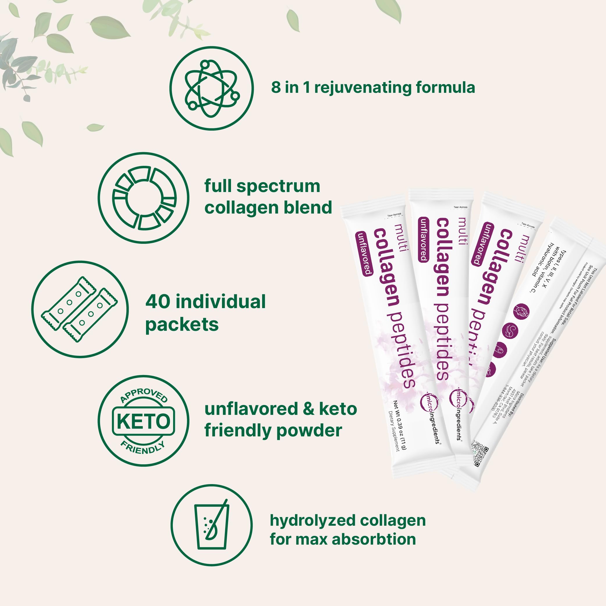 Unflavored collagen peptide sticks displayed