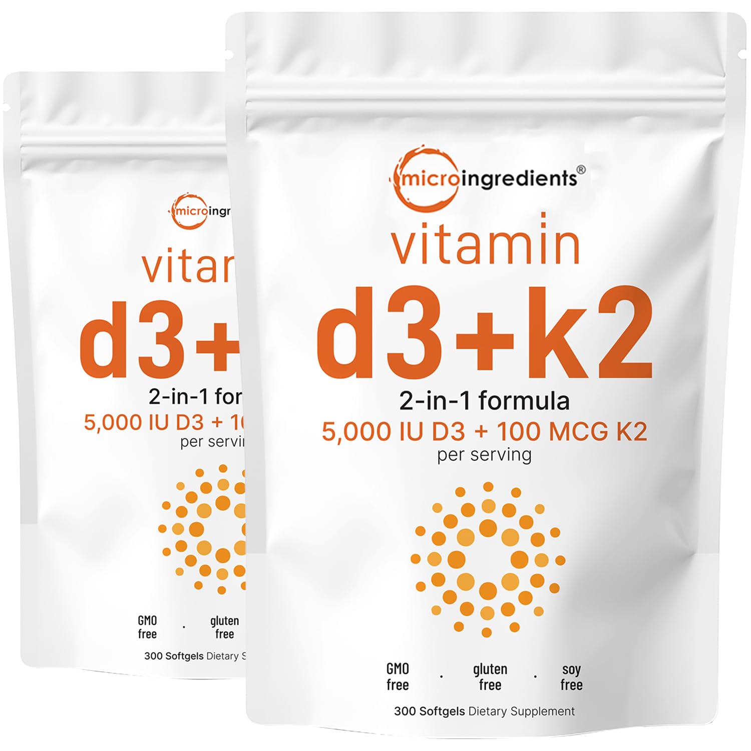 Front label of Micro Ingredients Vitamin D3 and K2 2-pack bottle