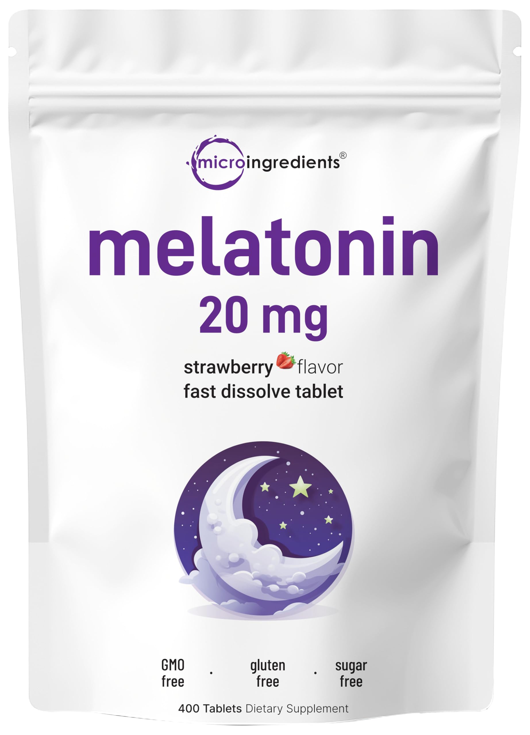 Hero image of Micro Ingredients Melatonin 20mg 400 tablets with natural strawberry flavor