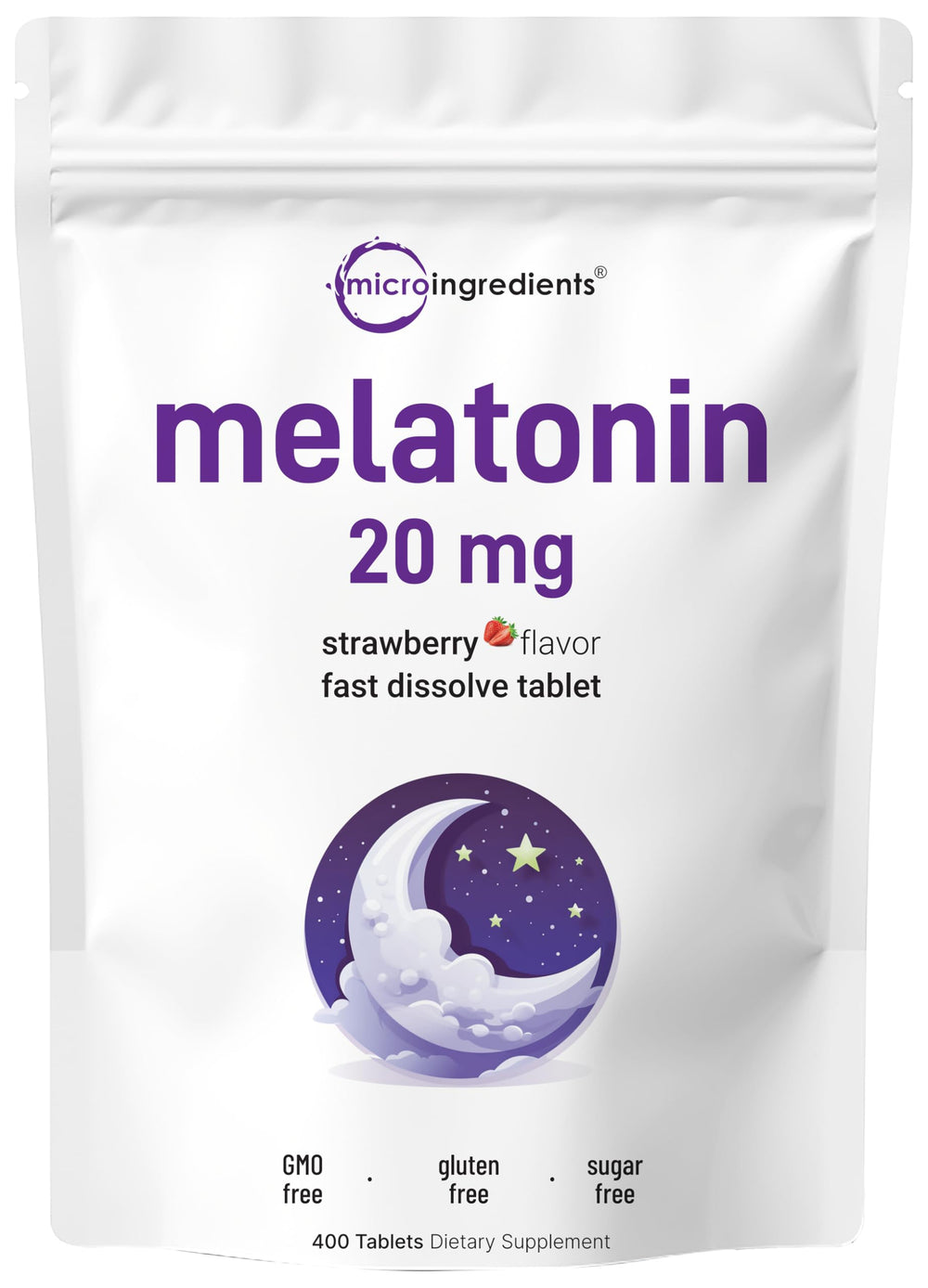 Hero image of Micro Ingredients Melatonin 20mg 400 tablets with natural strawberry flavor