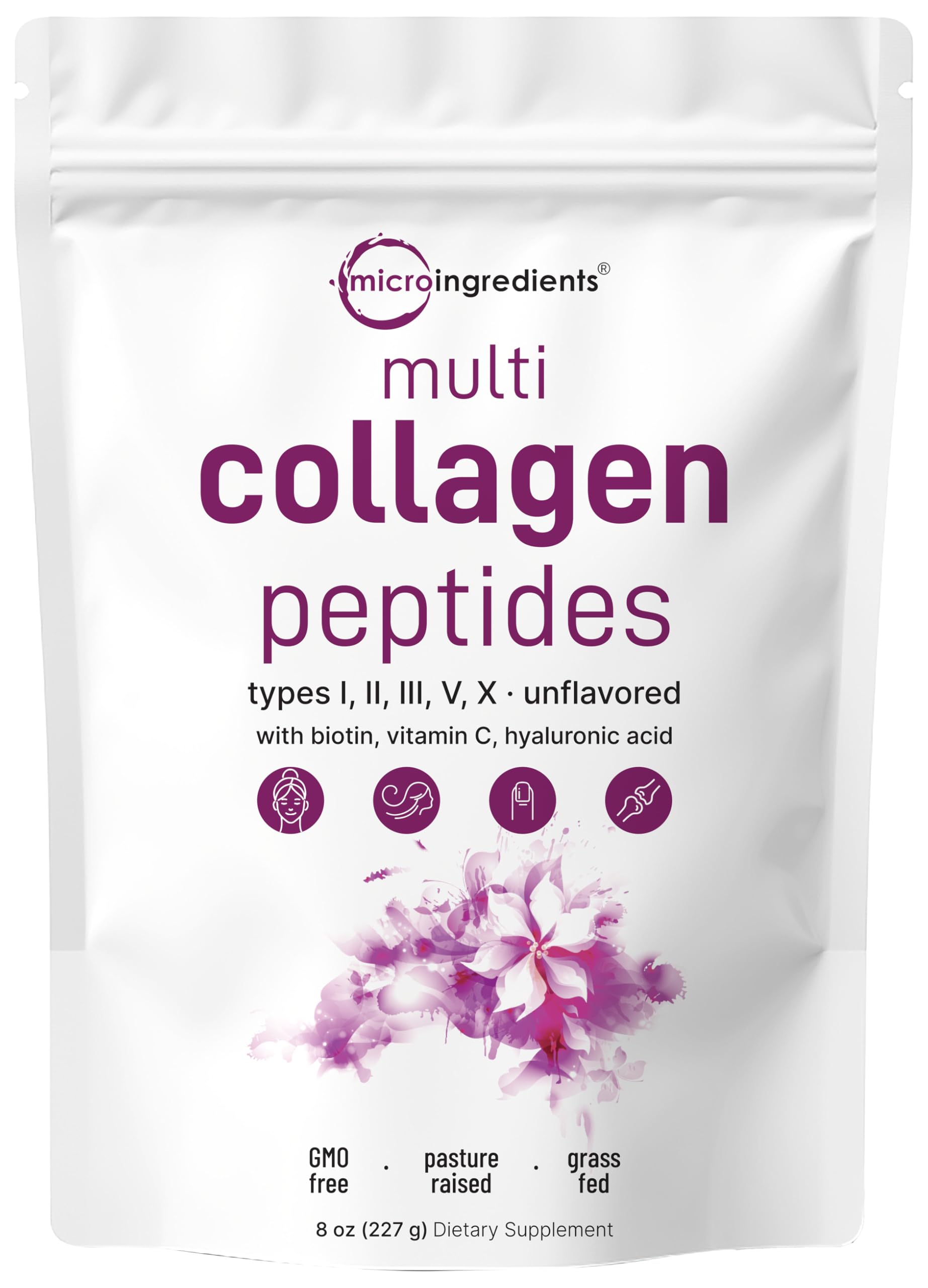 Front view of Micro Ingredients Multi Collagen Peptides 8oz packaging