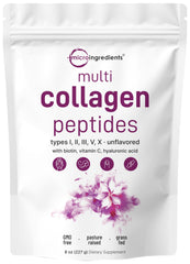 Front view of Micro Ingredients Multi Collagen Peptides 8oz packaging