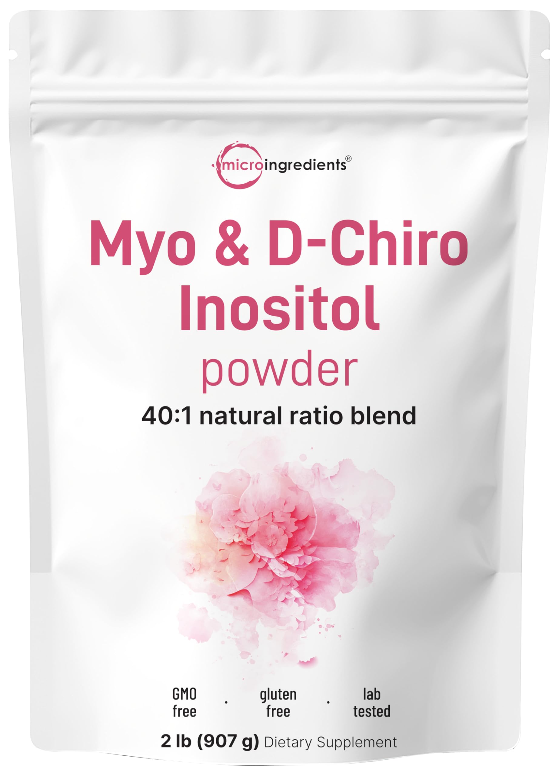 Two-pound pouch of Micro Ingredients Myo-Inositol & D-Chiro Inositol powder with 442 servings