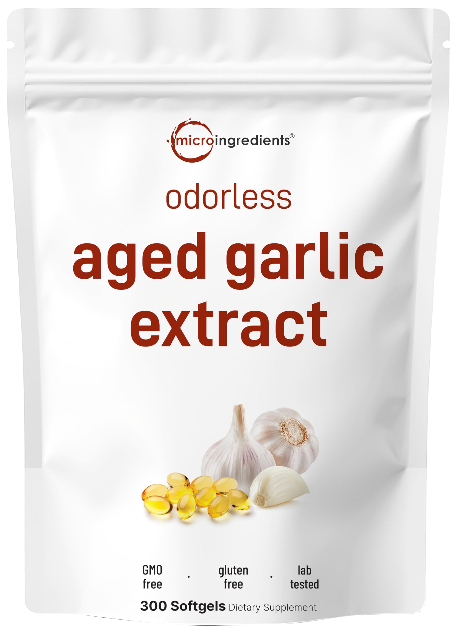 Product front view: Micro Ingredients Odorless Garlic Softgels 300-count
