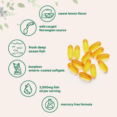 Close-up of enteric-coated omega-3 softgels