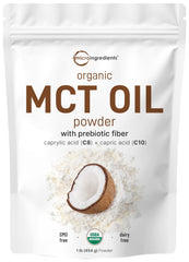 Front view of Micro Ingredients Organic MCT Oil Powder with Prebiotic Fiber 1 lb package