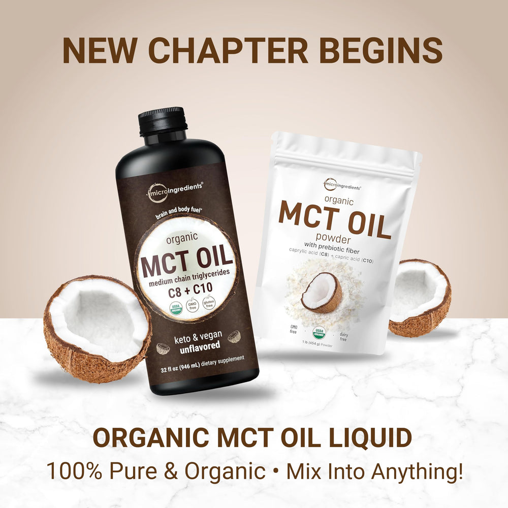 Label highlighting 70% C8 and 30% C10 MCTs from organic coconut