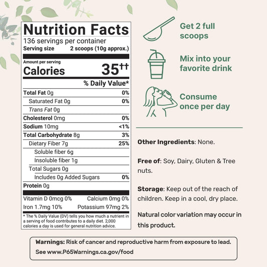 3lb bulk packaging label for Organic Whole Psyllium Husks