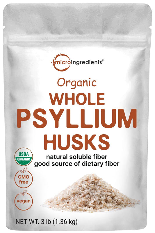 Front packaging of Micro Ingredients Organic Whole Psyllium Husks 3lb
