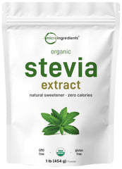 Micro Ingredients Pure Organic Stevia Powder bottle provides zero-calorie sweetness.