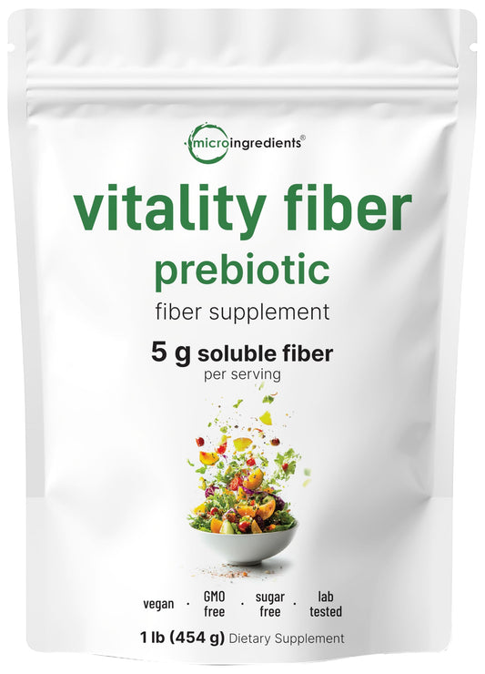 Front view of Micro Ingredients Vitality Prebiotic Fiber Powder 1lb pouch