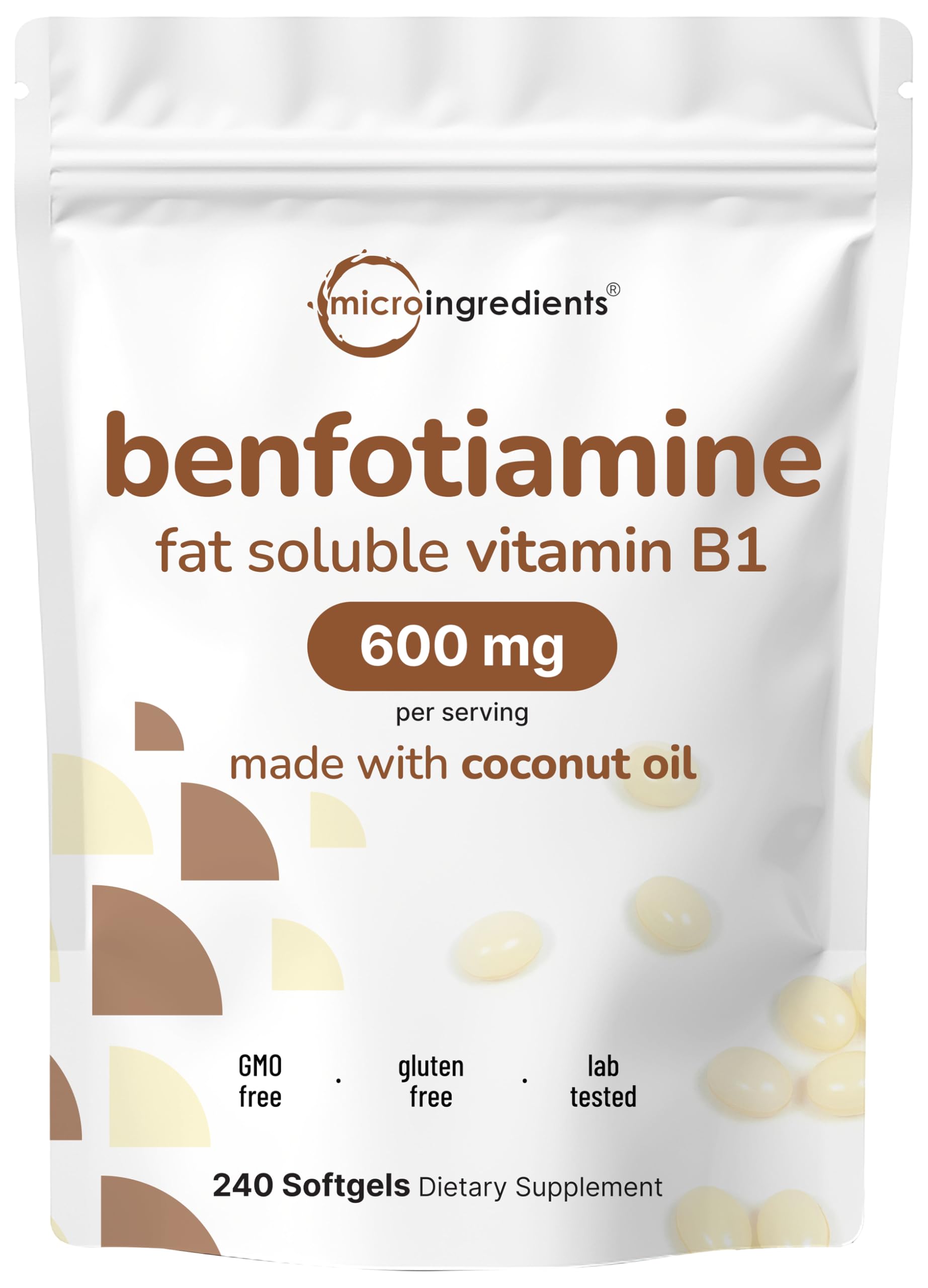 Bottle of Micro Ingredients Vitamin B1 Benfotiamine 600mg softgels
