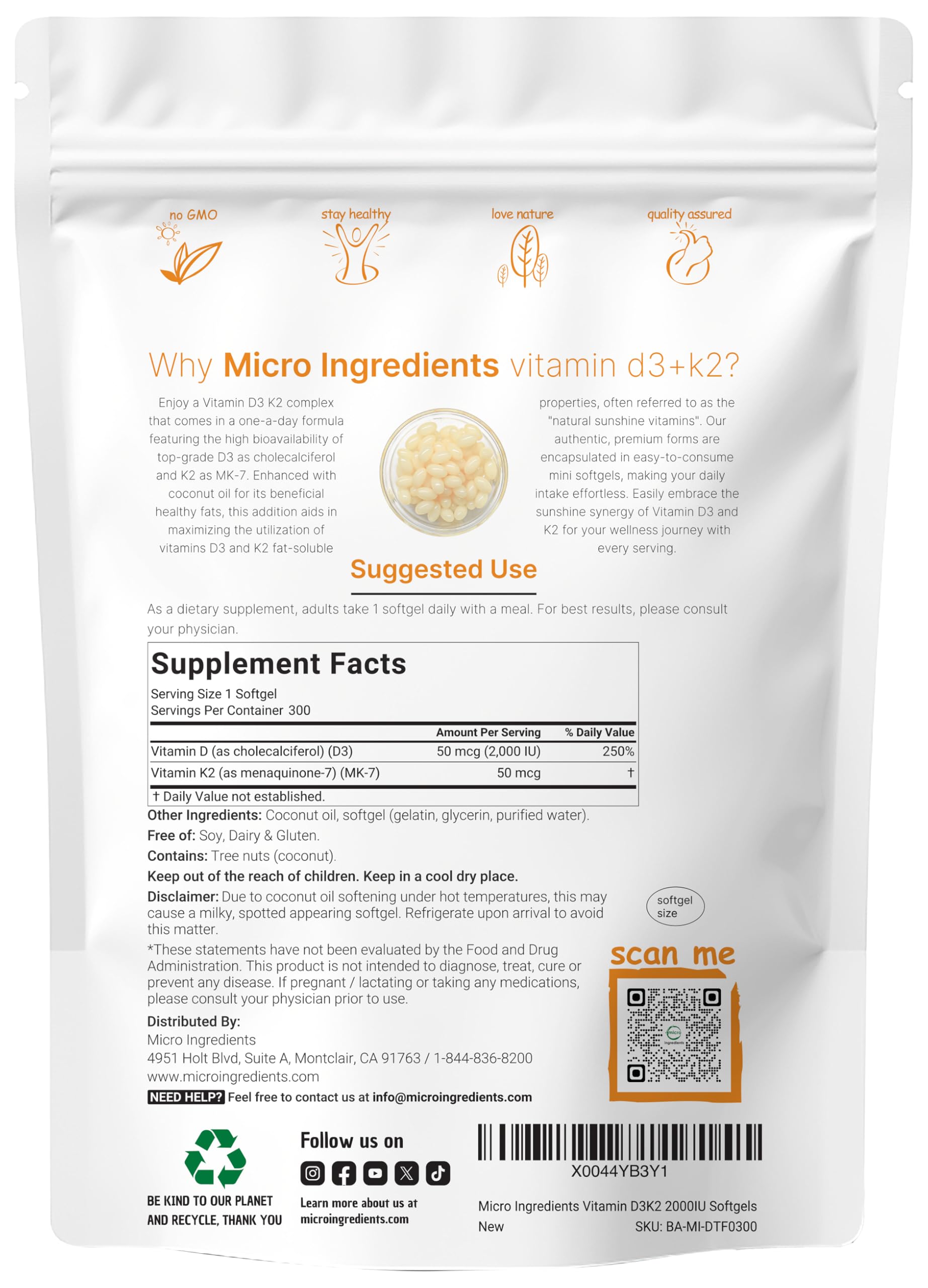 Back label with dosage and ingredient information