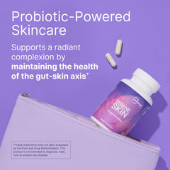Microbiome Labs SereneSkin bottle close-up highlighting spore probiotic blends for skin microbiome balance.