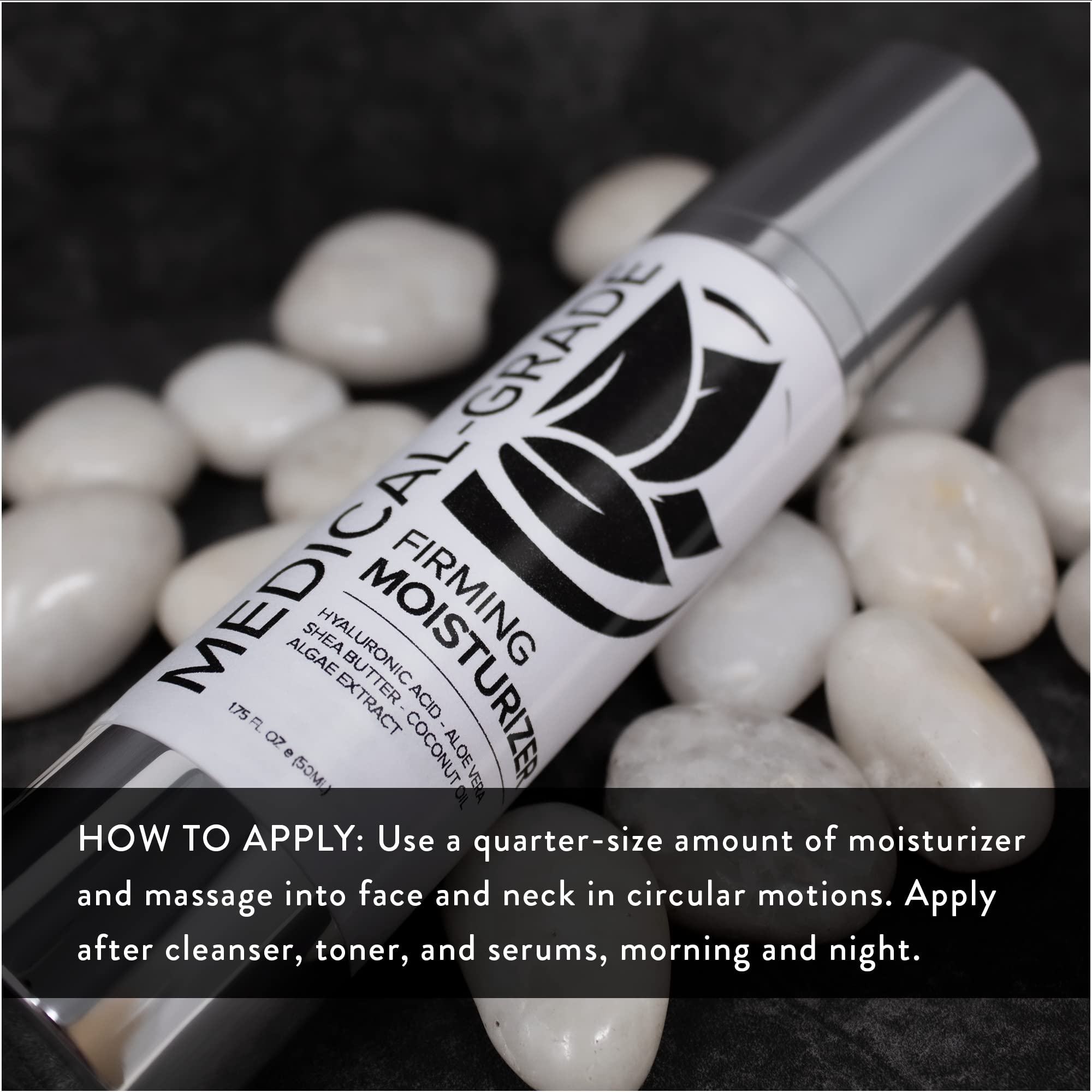 Microderm GLO Firming Moisturizer ingredients label featuring hyaluronic acid and resveratrol.