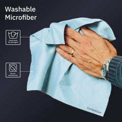 Individual blue microfiber cloth in packaging