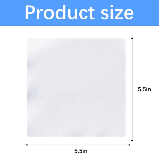 Close-up of white microfiber cloths sized 5.5x5.5 inches