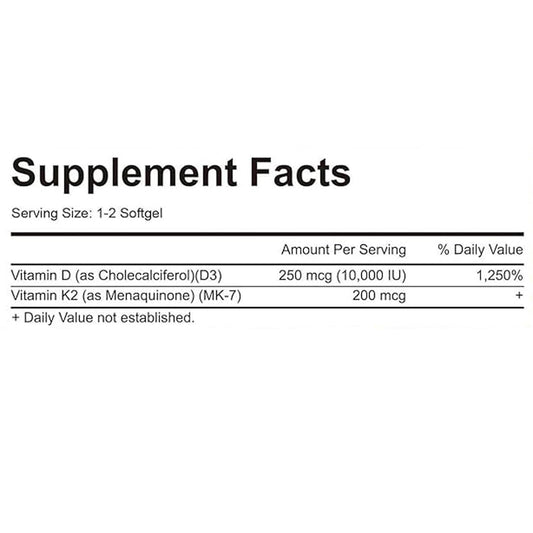 Close-up of MicroLabs D3 K2 softgels bottle