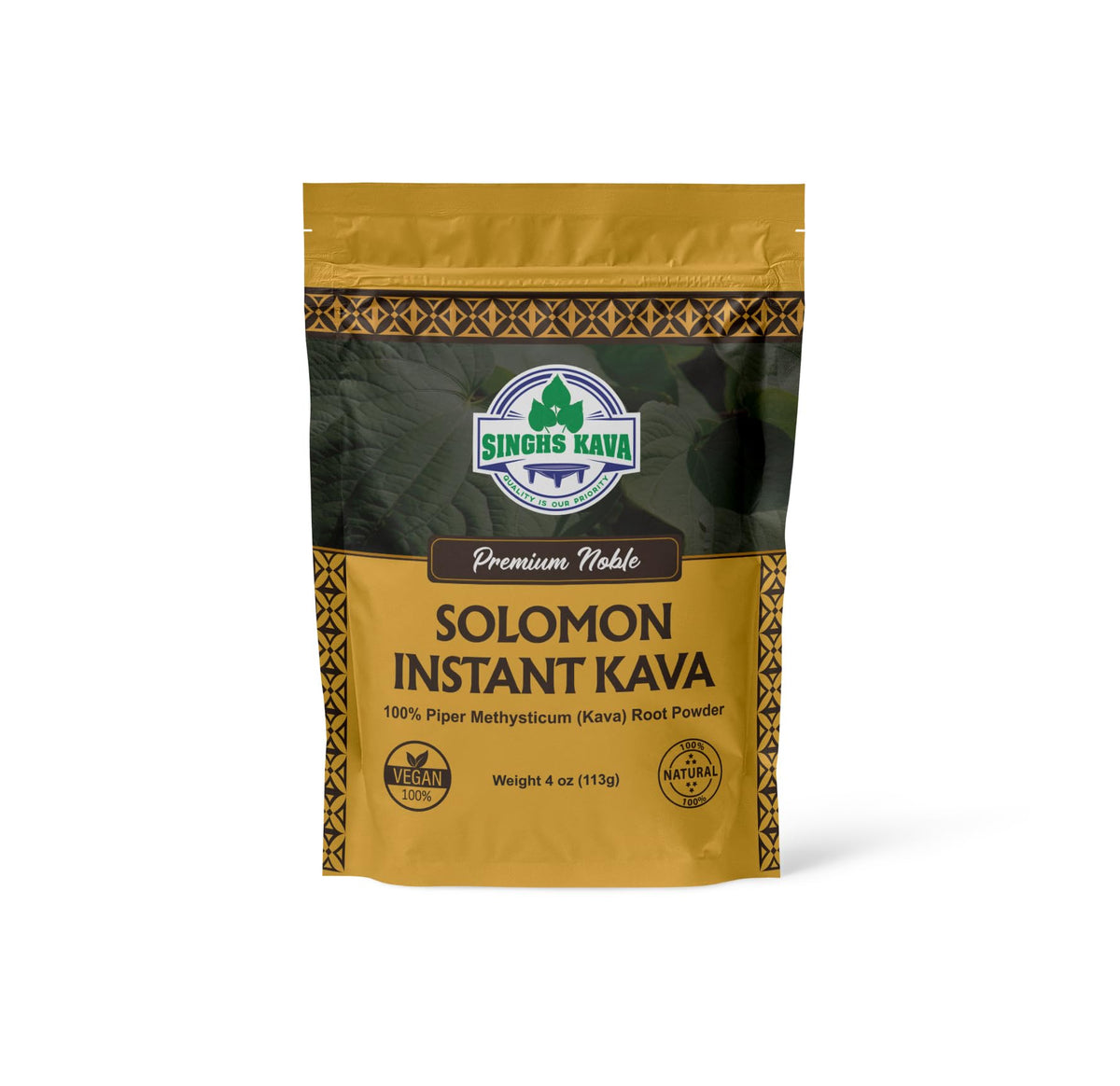 Front view of Micronized Instant Kava Powder Solomon Kava 4 oz packaging