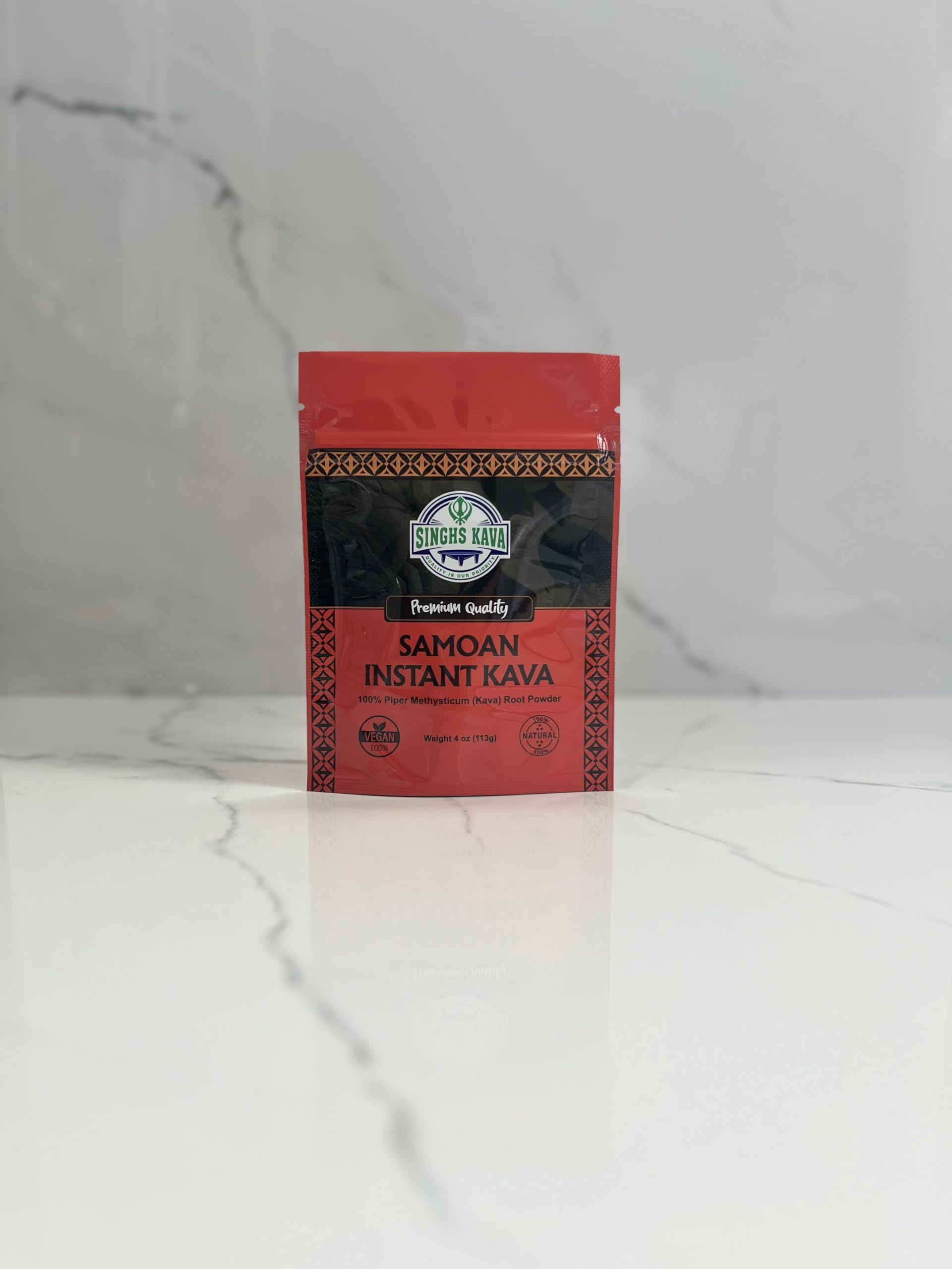 4oz package of Samoan Ava kava powder on a clean surface